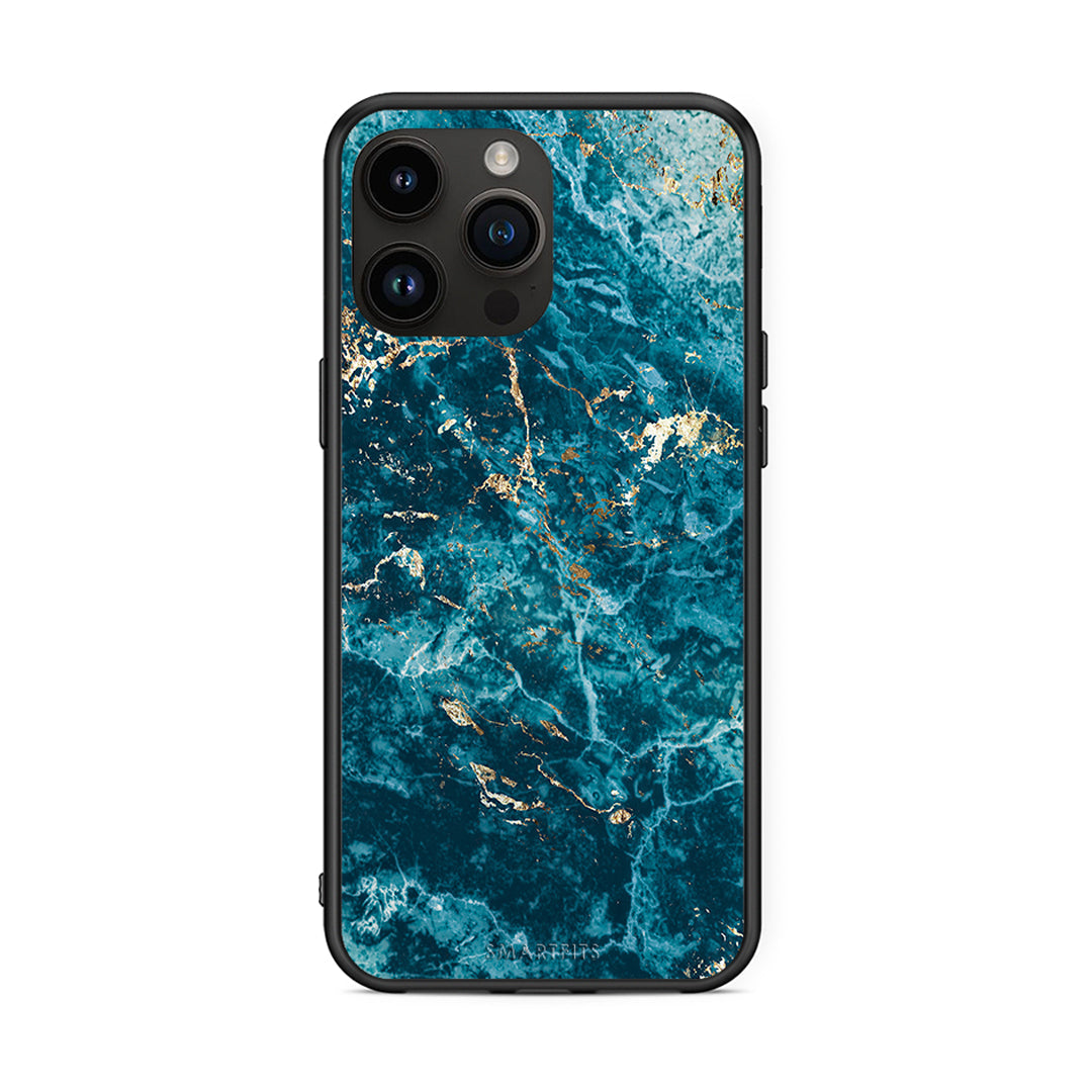 iPhone 14 Pro Max Marble Blue θήκη από τη Smartfits με σχέδιο στο πίσω μέρος και μαύρο περίβλημα | Smartphone case with colorful back and black bezels by Smartfits