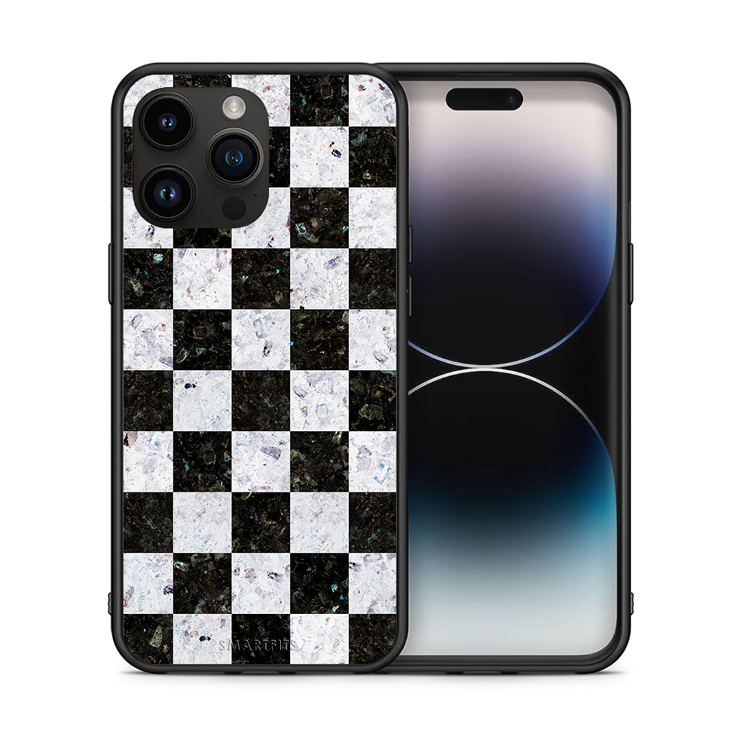 Θήκη iPhone 14 Pro Max Square Geometric Marble από τη Smartfits με σχέδιο στο πίσω μέρος και μαύρο περίβλημα | iPhone 14 Pro Max Square Geometric Marble case with colorful back and black bezels