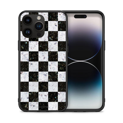 Θήκη iPhone 14 Pro Max Square Geometric Marble από τη Smartfits με σχέδιο στο πίσω μέρος και μαύρο περίβλημα | iPhone 14 Pro Max Square Geometric Marble case with colorful back and black bezels