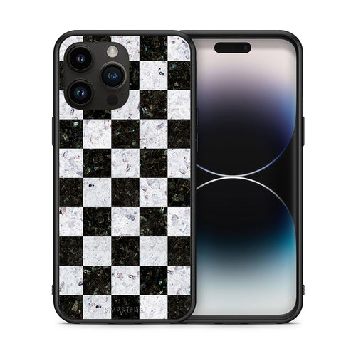 Θήκη iPhone 14 Pro Max Square Geometric Marble από τη Smartfits με σχέδιο στο πίσω μέρος και μαύρο περίβλημα | iPhone 14 Pro Max Square Geometric Marble case with colorful back and black bezels
