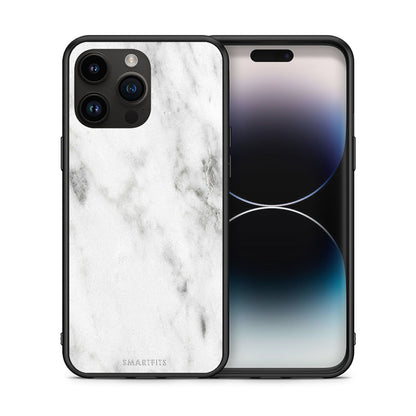 Θήκη iPhone 14 Pro Max White Marble από τη Smartfits με σχέδιο στο πίσω μέρος και μαύρο περίβλημα | iPhone 14 Pro Max White Marble case with colorful back and black bezels