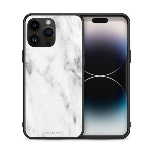 Θήκη iPhone 14 Pro Max White Marble από τη Smartfits με σχέδιο στο πίσω μέρος και μαύρο περίβλημα | iPhone 14 Pro Max White Marble case with colorful back and black bezels