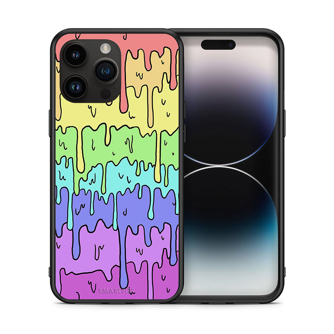Θήκη iPhone 14 Pro Max Melting Rainbow από τη Smartfits με σχέδιο στο πίσω μέρος και μαύρο περίβλημα | iPhone 14 Pro Max Melting Rainbow case with colorful back and black bezels