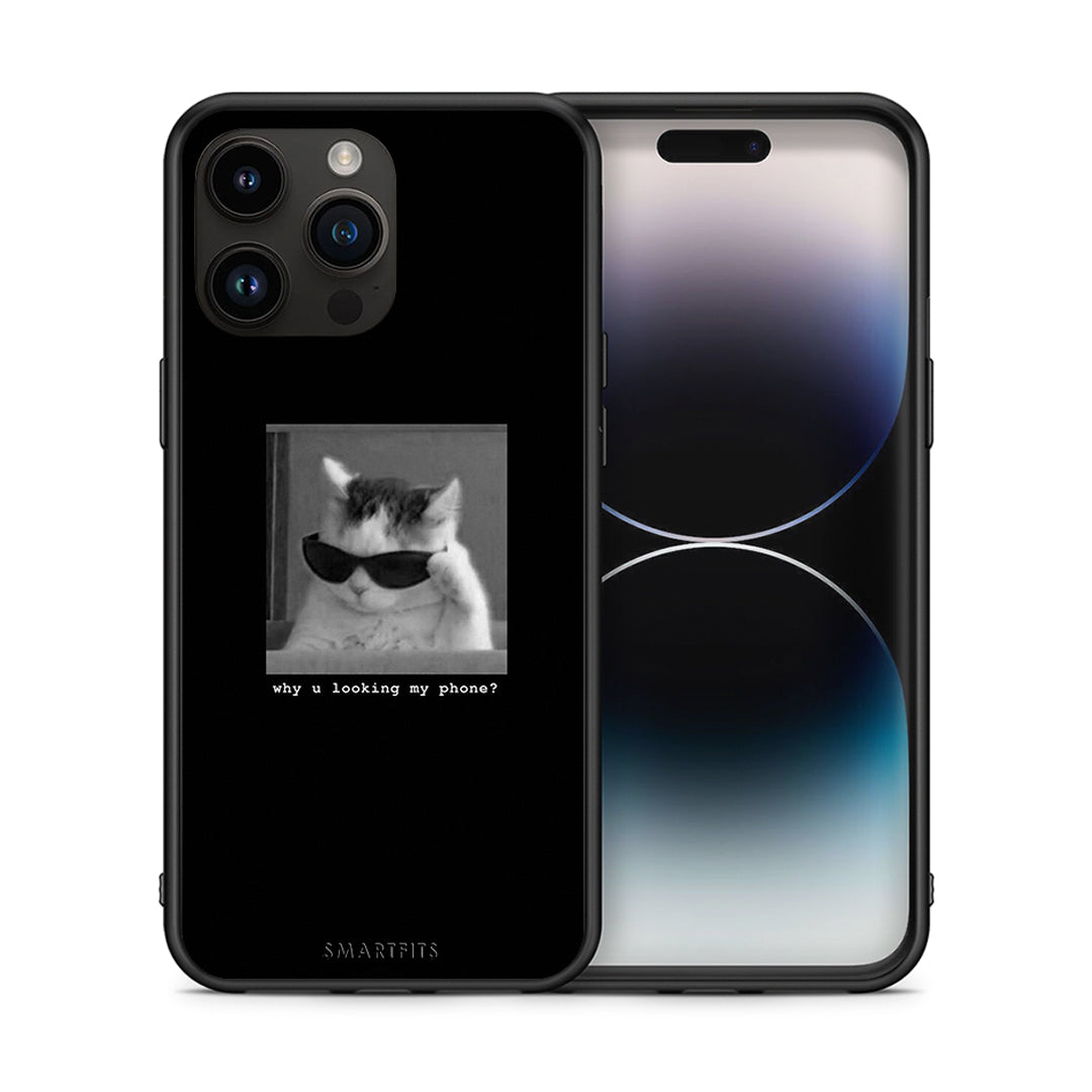 Θήκη iPhone 14 Pro Max Meme Cat από τη Smartfits με σχέδιο στο πίσω μέρος και μαύρο περίβλημα | iPhone 14 Pro Max Meme Cat case with colorful back and black bezels