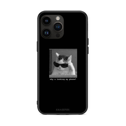 iPhone 14 Pro Max Meme Cat θήκη από τη Smartfits με σχέδιο στο πίσω μέρος και μαύρο περίβλημα | Smartphone case with colorful back and black bezels by Smartfits