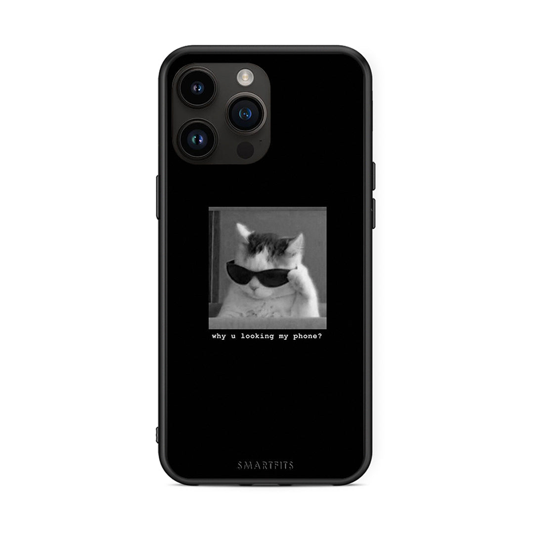 iPhone 14 Pro Max Meme Cat θήκη από τη Smartfits με σχέδιο στο πίσω μέρος και μαύρο περίβλημα | Smartphone case with colorful back and black bezels by Smartfits