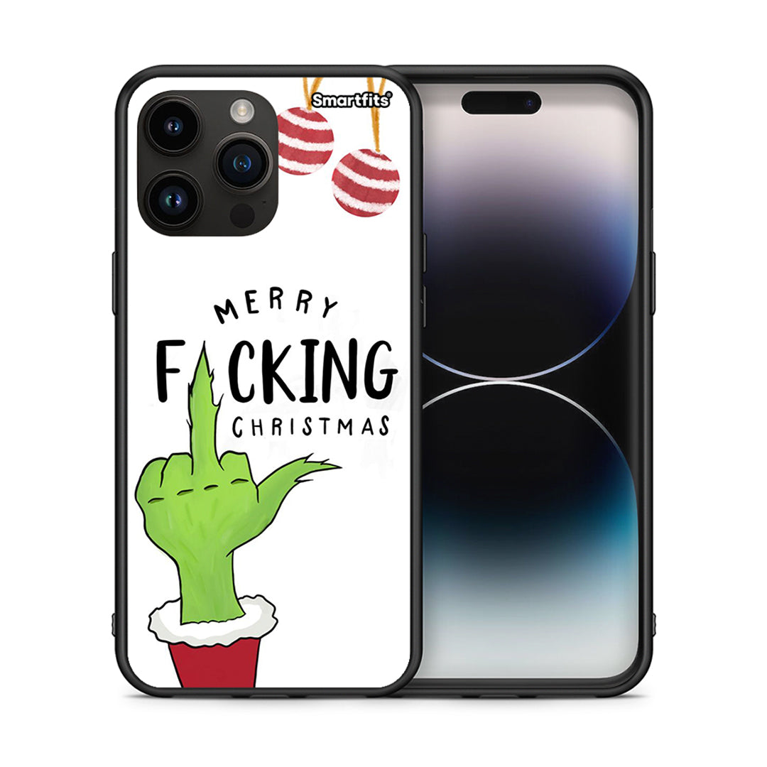 Θήκη iPhone 14 Pro Max Merry F Xmas από τη Smartfits με σχέδιο στο πίσω μέρος και μαύρο περίβλημα | iPhone 14 Pro Max Merry F Xmas case with colorful back and black bezels