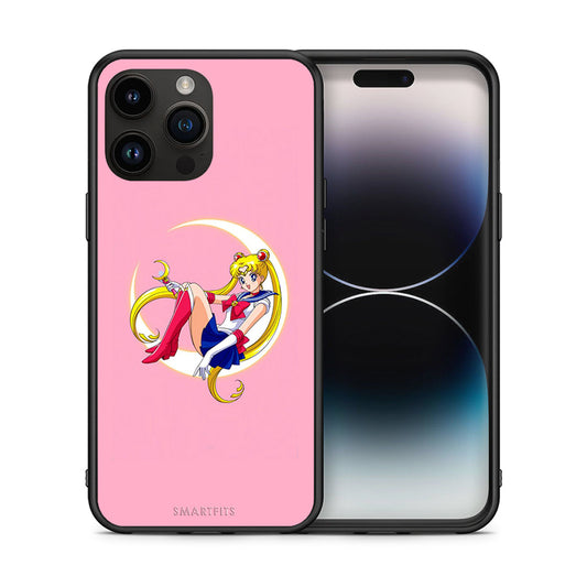 Θήκη iPhone 15 Pro Max Moon Girl από τη Smartfits με σχέδιο στο πίσω μέρος και μαύρο περίβλημα | iPhone 15 Pro Max Moon Girl case with colorful back and black bezels