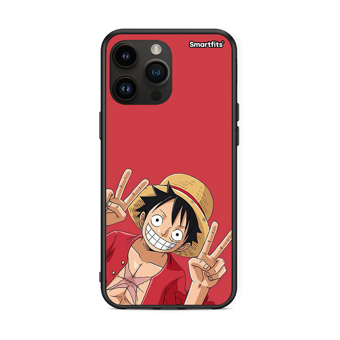 iPhone 15 Pro Max Pirate Luffy Θήκη από τη Smartfits με σχέδιο στο πίσω μέρος και μαύρο περίβλημα | Smartphone case with colorful back and black bezels by Smartfits