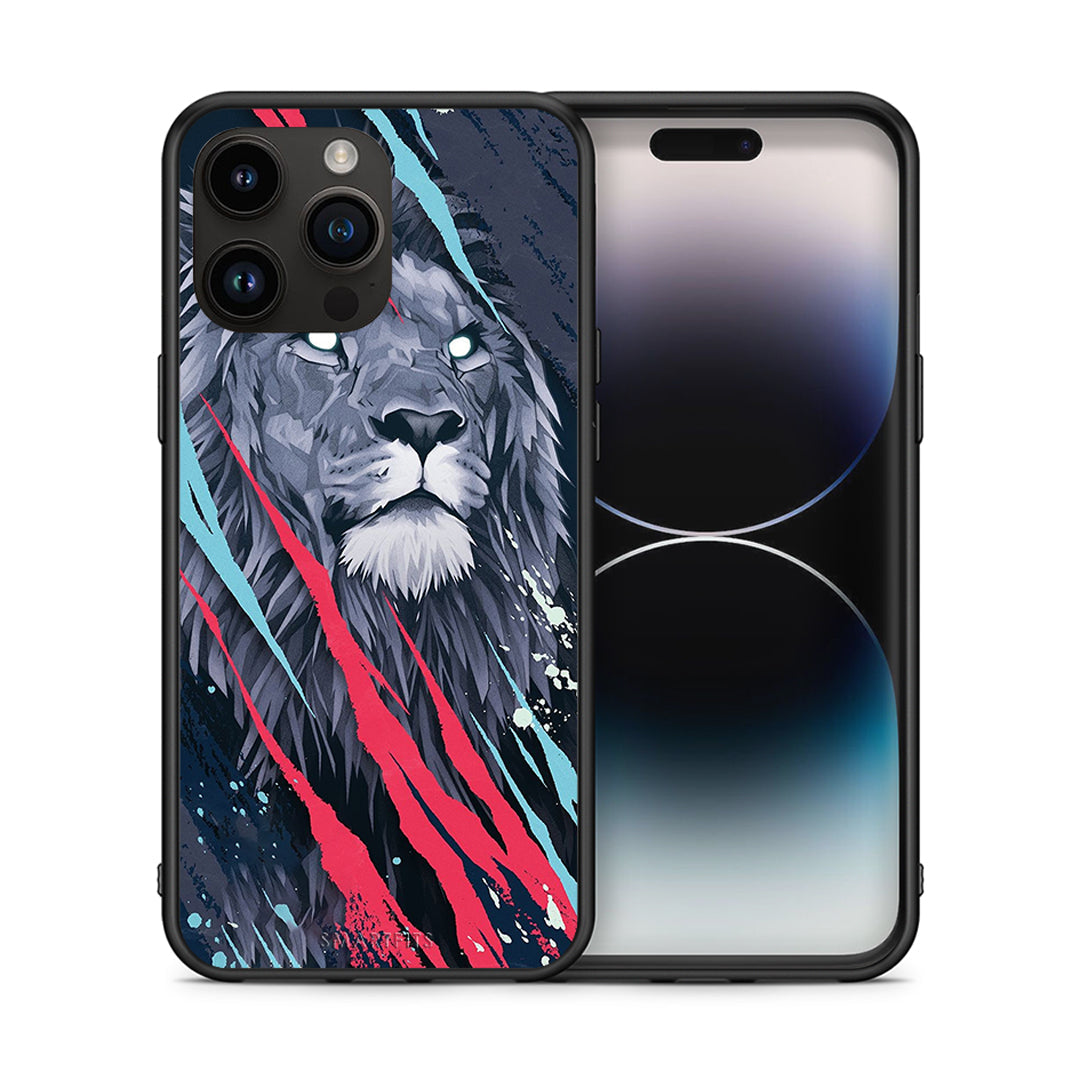 Θήκη iPhone 14 Pro Max Lion Designer PopArt από τη Smartfits με σχέδιο στο πίσω μέρος και μαύρο περίβλημα | iPhone 14 Pro Max Lion Designer PopArt case with colorful back and black bezels