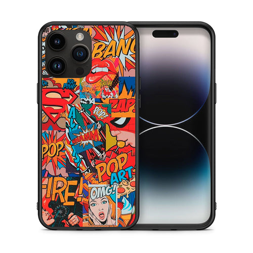 Θήκη iPhone 15 Pro Max PopArt OMG από τη Smartfits με σχέδιο στο πίσω μέρος και μαύρο περίβλημα | iPhone 15 Pro Max PopArt OMG case with colorful back and black bezels