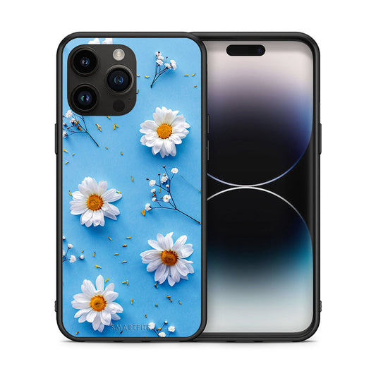 Θήκη iPhone 14 Pro Max Real Daisies από τη Smartfits με σχέδιο στο πίσω μέρος και μαύρο περίβλημα | iPhone 14 Pro Max Real Daisies case with colorful back and black bezels