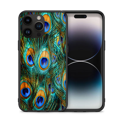 Θήκη iPhone 14 Pro Max Real Peacock Feathers από τη Smartfits με σχέδιο στο πίσω μέρος και μαύρο περίβλημα | iPhone 14 Pro Max Real Peacock Feathers case with colorful back and black bezels