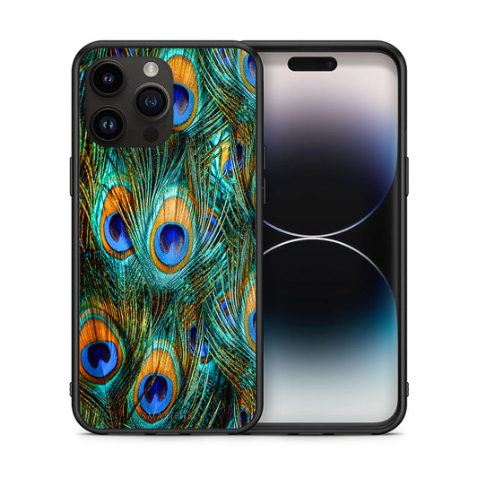 Θήκη iPhone 15 Pro Max Real Peacock Feathers από τη Smartfits με σχέδιο στο πίσω μέρος και μαύρο περίβλημα | iPhone 15 Pro Max Real Peacock Feathers case with colorful back and black bezels