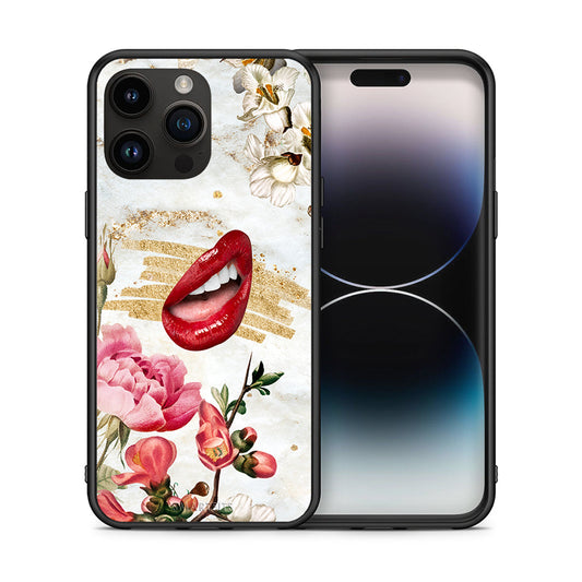 Θήκη iPhone 15 Pro Max Red Lips από τη Smartfits με σχέδιο στο πίσω μέρος και μαύρο περίβλημα | iPhone 15 Pro Max Red Lips case with colorful back and black bezels