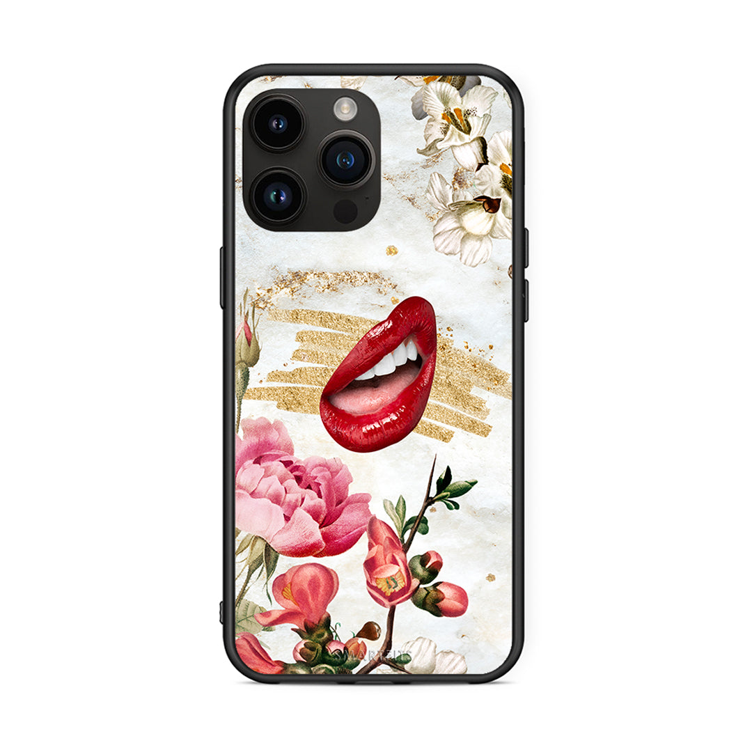 iPhone 14 Pro Max Red Lips θήκη από τη Smartfits με σχέδιο στο πίσω μέρος και μαύρο περίβλημα | Smartphone case with colorful back and black bezels by Smartfits