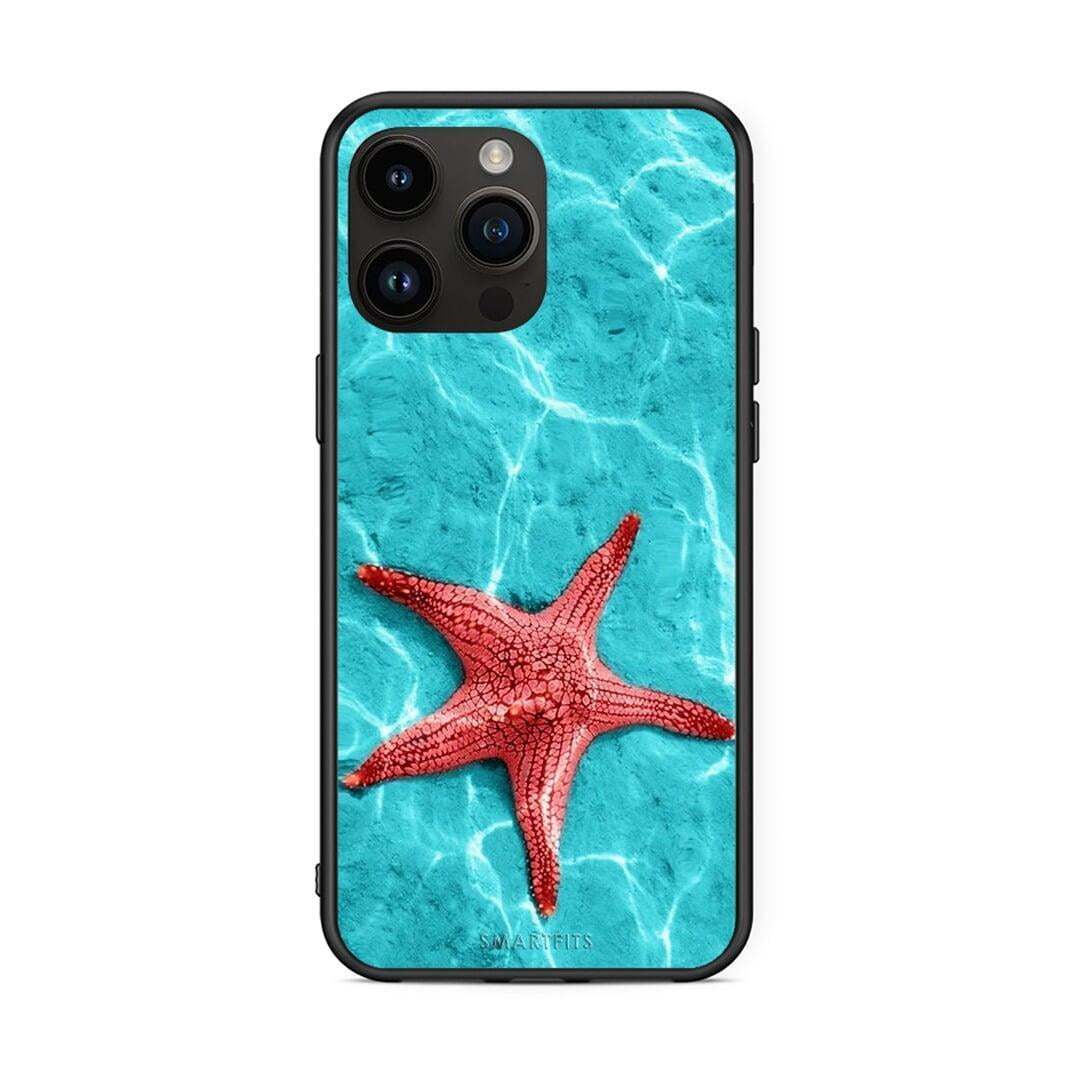 iPhone 15 Pro Max Red Starfish Θήκη από τη Smartfits με σχέδιο στο πίσω μέρος και μαύρο περίβλημα | Smartphone case with colorful back and black bezels by Smartfits