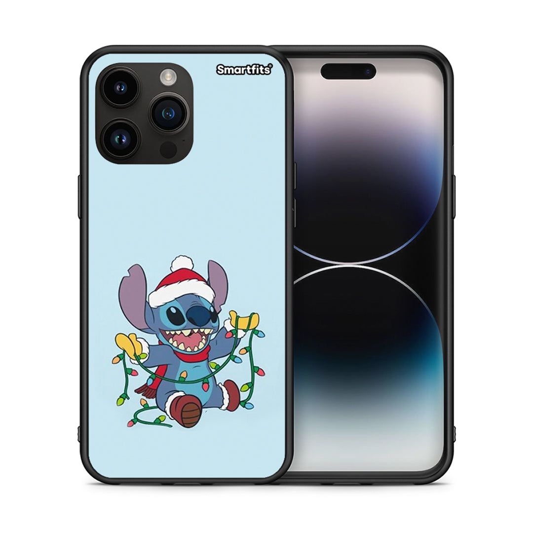 Θήκη iPhone 14 Pro Max Santa Stich από τη Smartfits με σχέδιο στο πίσω μέρος και μαύρο περίβλημα | iPhone 14 Pro Max Santa Stich case with colorful back and black bezels