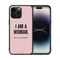 Thumbnail for Θήκη iPhone 15 Pro Max Superpower Woman από τη Smartfits με σχέδιο στο πίσω μέρος και μαύρο περίβλημα | iPhone 15 Pro Max Superpower Woman case with colorful back and black bezels