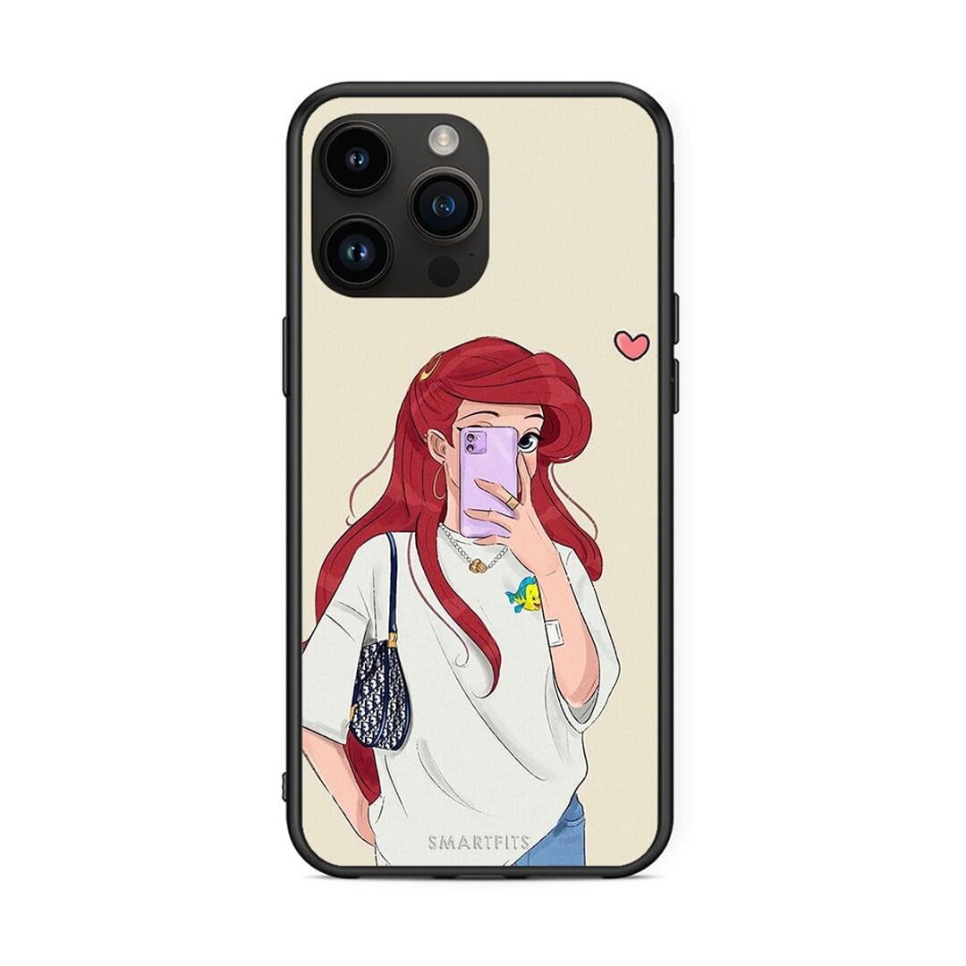 iPhone 14 Pro Max Walking Mermaid Θήκη από τη Smartfits με σχέδιο στο πίσω μέρος και μαύρο περίβλημα | Smartphone case with colorful back and black bezels by Smartfits
