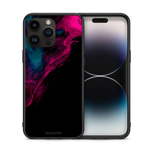 Θήκη iPhone 14 Pro Max Pink Black Watercolor από τη Smartfits με σχέδιο στο πίσω μέρος και μαύρο περίβλημα | iPhone 14 Pro Max Pink Black Watercolor case with colorful back and black bezels