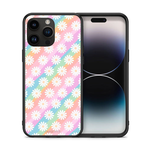 Θήκη iPhone 14 Pro Max White Daisies από τη Smartfits με σχέδιο στο πίσω μέρος και μαύρο περίβλημα | iPhone 14 Pro Max White Daisies case with colorful back and black bezels
