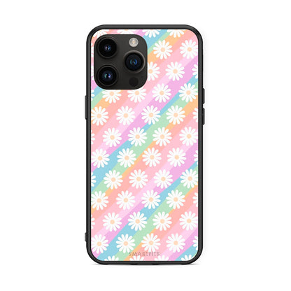 iPhone 14 Pro Max White Daisies θήκη από τη Smartfits με σχέδιο στο πίσω μέρος και μαύρο περίβλημα | Smartphone case with colorful back and black bezels by Smartfits