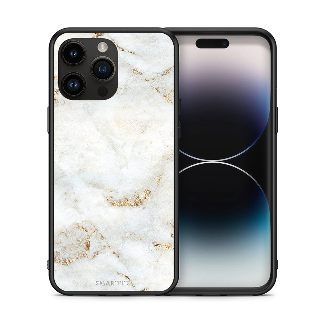 Θήκη iPhone 14 Pro Max White Gold Marble από τη Smartfits με σχέδιο στο πίσω μέρος και μαύρο περίβλημα | iPhone 14 Pro Max White Gold Marble case with colorful back and black bezels
