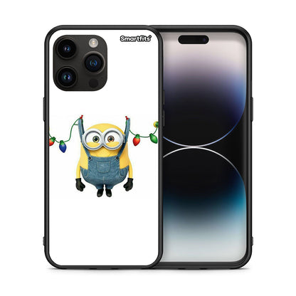 Θήκη iPhone 14 Pro Max Xmas Minion Lights από τη Smartfits με σχέδιο στο πίσω μέρος και μαύρο περίβλημα | iPhone 14 Pro Max Xmas Minion Lights case with colorful back and black bezels