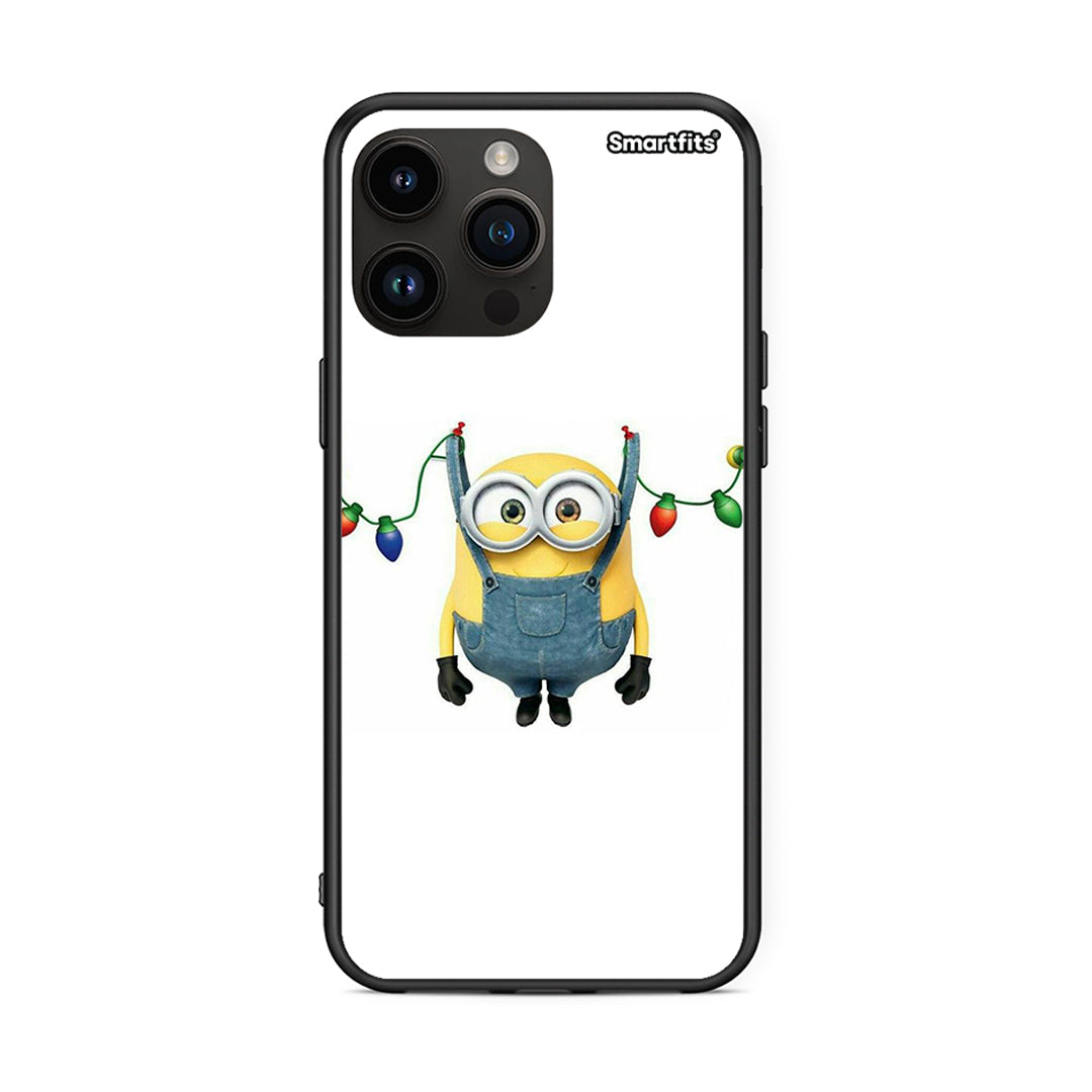 iPhone 14 Pro Max Xmas Minion Lights θήκη από τη Smartfits με σχέδιο στο πίσω μέρος και μαύρο περίβλημα | Smartphone case with colorful back and black bezels by Smartfits