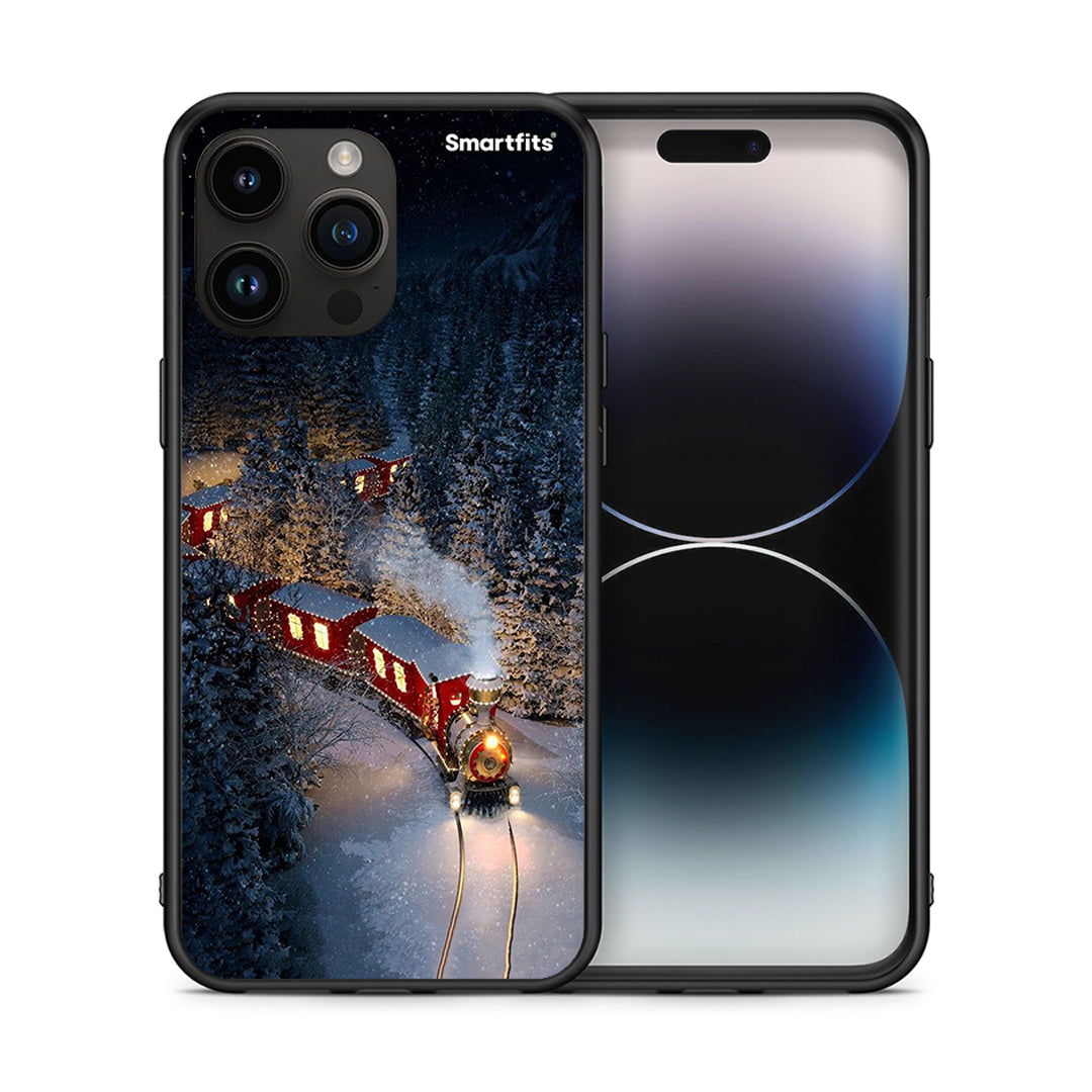 Θήκη iPhone 14 Pro Max Xmas Train από τη Smartfits με σχέδιο στο πίσω μέρος και μαύρο περίβλημα | iPhone 14 Pro Max Xmas Train case with colorful back and black bezels