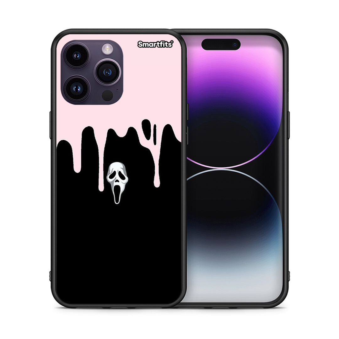 Θήκη iPhone 14 Pro Melting Halloween Mask από τη Smartfits με σχέδιο στο πίσω μέρος και μαύρο περίβλημα | iPhone 14 Pro Melting Halloween Mask case with colorful back and black bezels