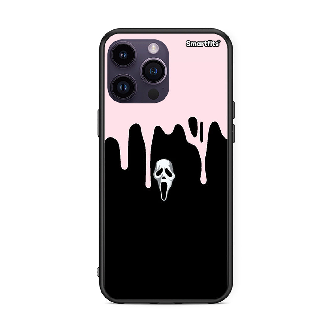 iPhone 14 Pro Melting Halloween Mask Θήκη από τη Smartfits με σχέδιο στο πίσω μέρος και μαύρο περίβλημα | Smartphone case with colorful back and black bezels by Smartfits