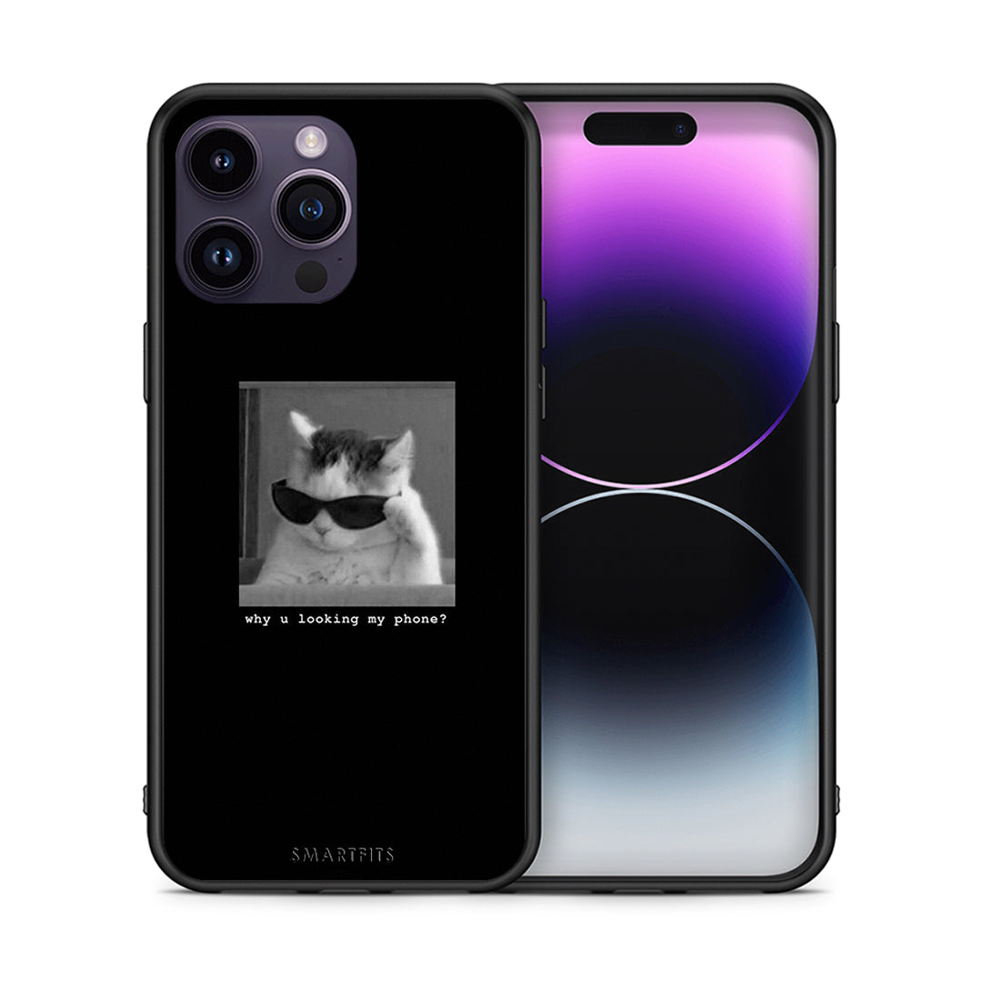 Θήκη iPhone 14 Pro Meme Cat από τη Smartfits με σχέδιο στο πίσω μέρος και μαύρο περίβλημα | iPhone 14 Pro Meme Cat case with colorful back and black bezels