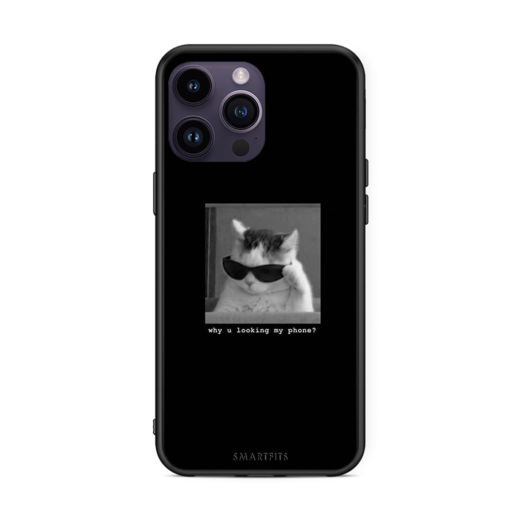iPhone 14 Pro Meme Cat θήκη από τη Smartfits με σχέδιο στο πίσω μέρος και μαύρο περίβλημα | Smartphone case with colorful back and black bezels by Smartfits