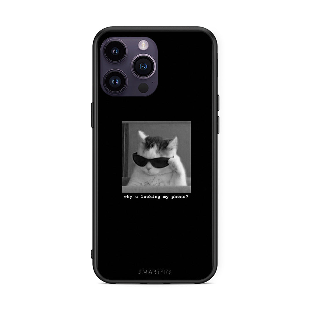 iPhone 15 Pro Meme Cat θήκη από τη Smartfits με σχέδιο στο πίσω μέρος και μαύρο περίβλημα | Smartphone case with colorful back and black bezels by Smartfits