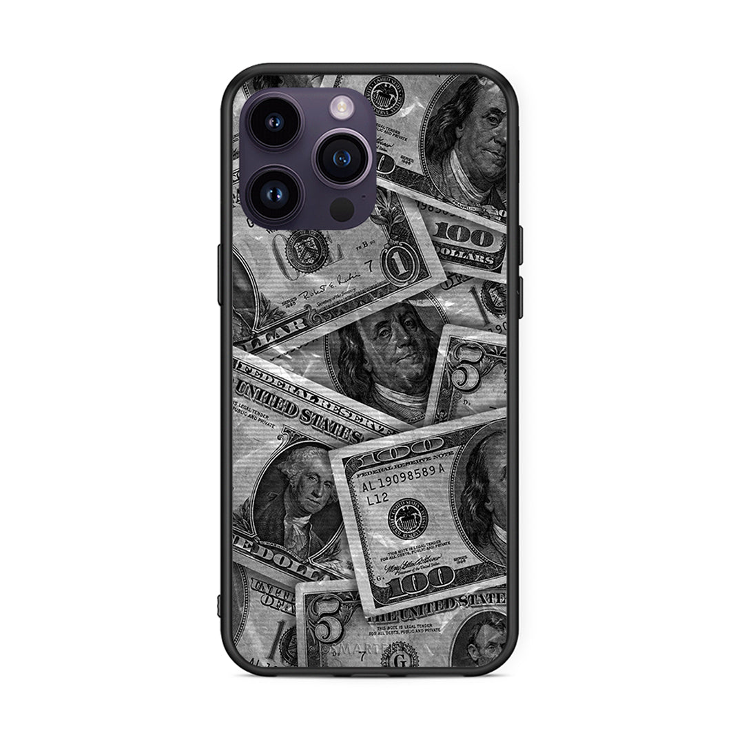 iPhone 14 Pro Money Dollars θήκη από τη Smartfits με σχέδιο στο πίσω μέρος και μαύρο περίβλημα | Smartphone case with colorful back and black bezels by Smartfits
