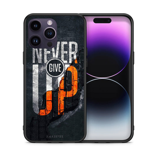 Θήκη Αγίου Βαλεντίνου iPhone 15 Pro Never Give Up από τη Smartfits με σχέδιο στο πίσω μέρος και μαύρο περίβλημα | iPhone 15 Pro Never Give Up case with colorful back and black bezels