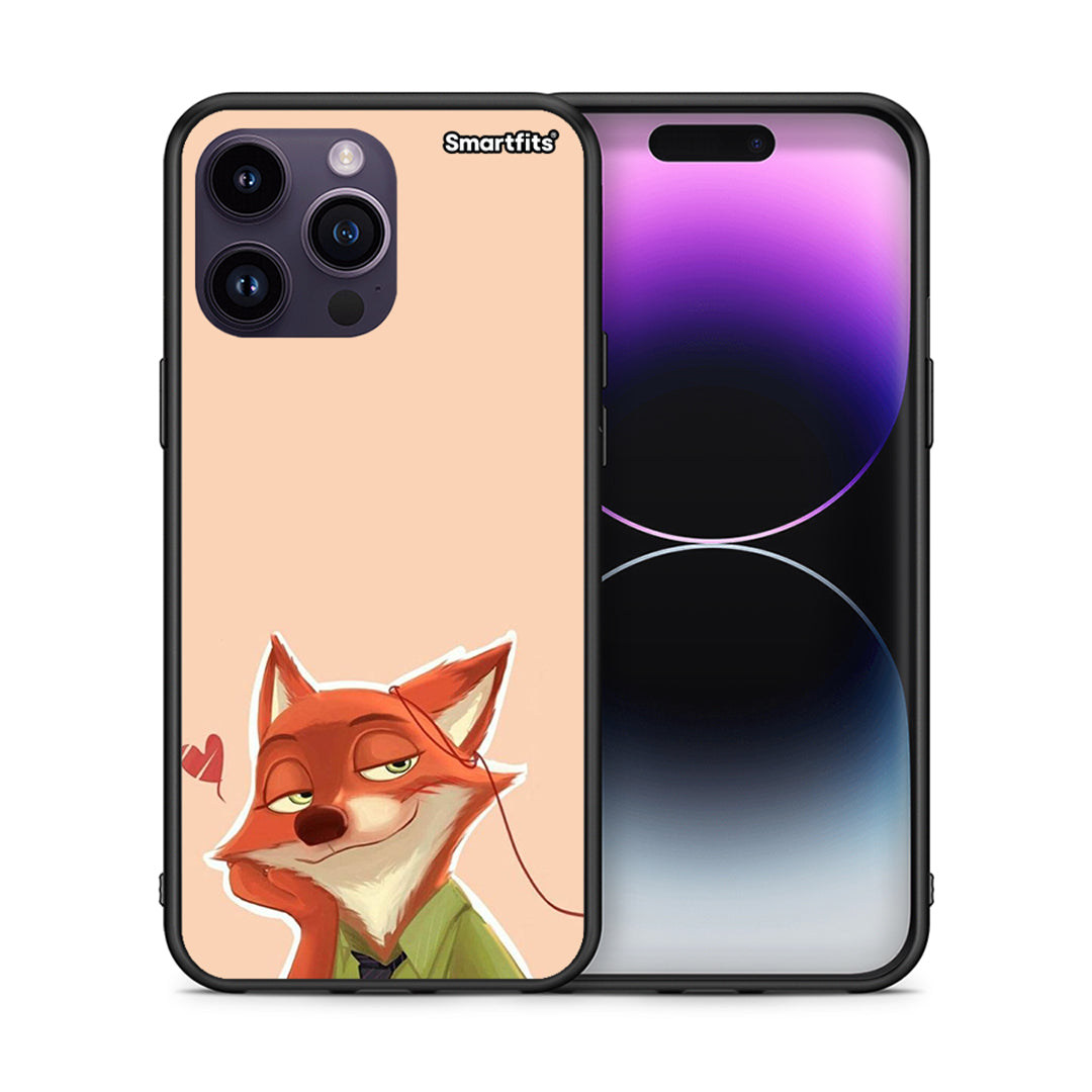 Θήκη iPhone 14 Pro Nick Wilde And Judy Hopps Love 1 από τη Smartfits με σχέδιο στο πίσω μέρος και μαύρο περίβλημα | iPhone 14 Pro Nick Wilde And Judy Hopps Love 1 case with colorful back and black bezels