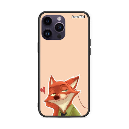 iPhone 14 Pro Nick Wilde And Judy Hopps Love 1 θήκη από τη Smartfits με σχέδιο στο πίσω μέρος και μαύρο περίβλημα | Smartphone case with colorful back and black bezels by Smartfits