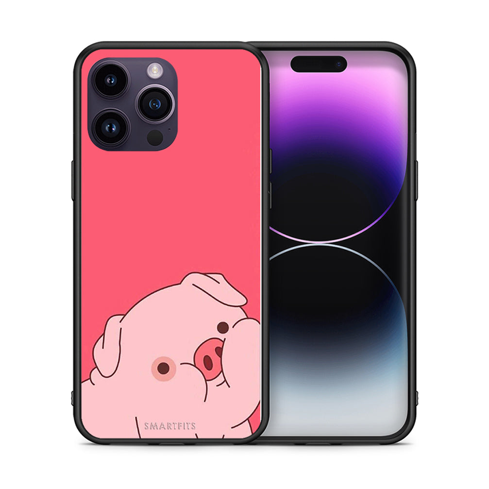 Θήκη Αγίου Βαλεντίνου iPhone 14 Pro Pig Love 1 από τη Smartfits με σχέδιο στο πίσω μέρος και μαύρο περίβλημα | iPhone 14 Pro Pig Love 1 case with colorful back and black bezels