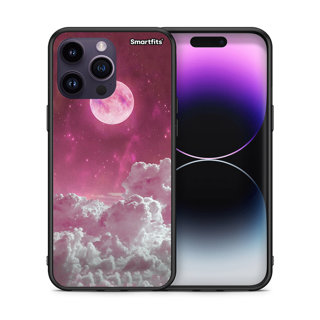Θήκη iPhone 15 Pro Pink Moon από τη Smartfits με σχέδιο στο πίσω μέρος και μαύρο περίβλημα | iPhone 15 Pro Pink Moon case with colorful back and black bezels