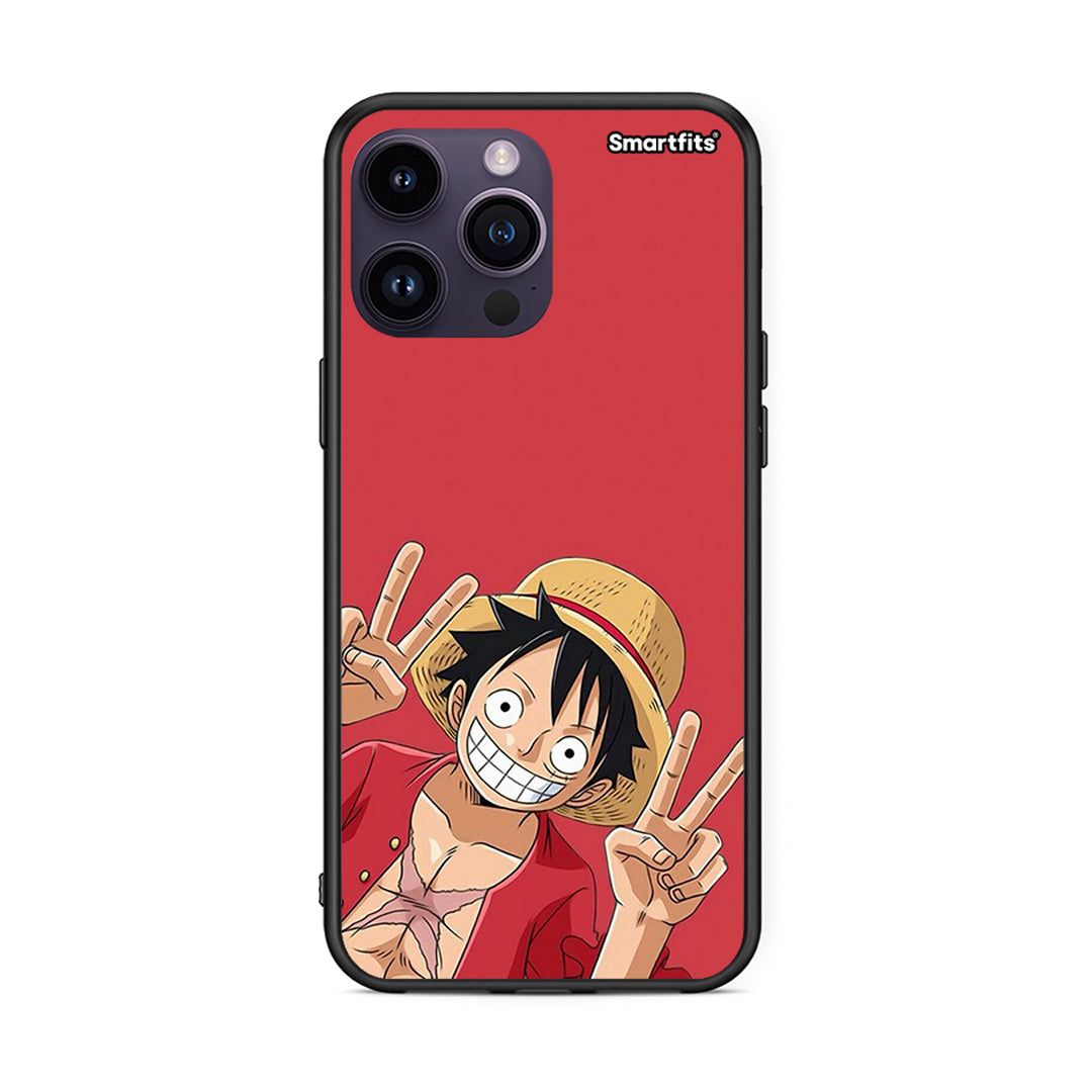 iPhone 15 Pro Pirate Luffy Θήκη από τη Smartfits με σχέδιο στο πίσω μέρος και μαύρο περίβλημα | Smartphone case with colorful back and black bezels by Smartfits