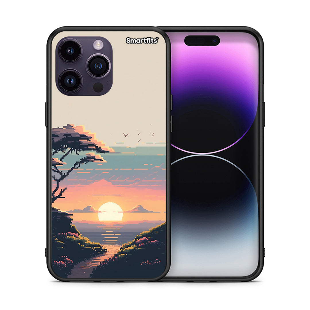 Θήκη iPhone 14 Pro Pixel Sunset από τη Smartfits με σχέδιο στο πίσω μέρος και μαύρο περίβλημα | iPhone 14 Pro Pixel Sunset case with colorful back and black bezels