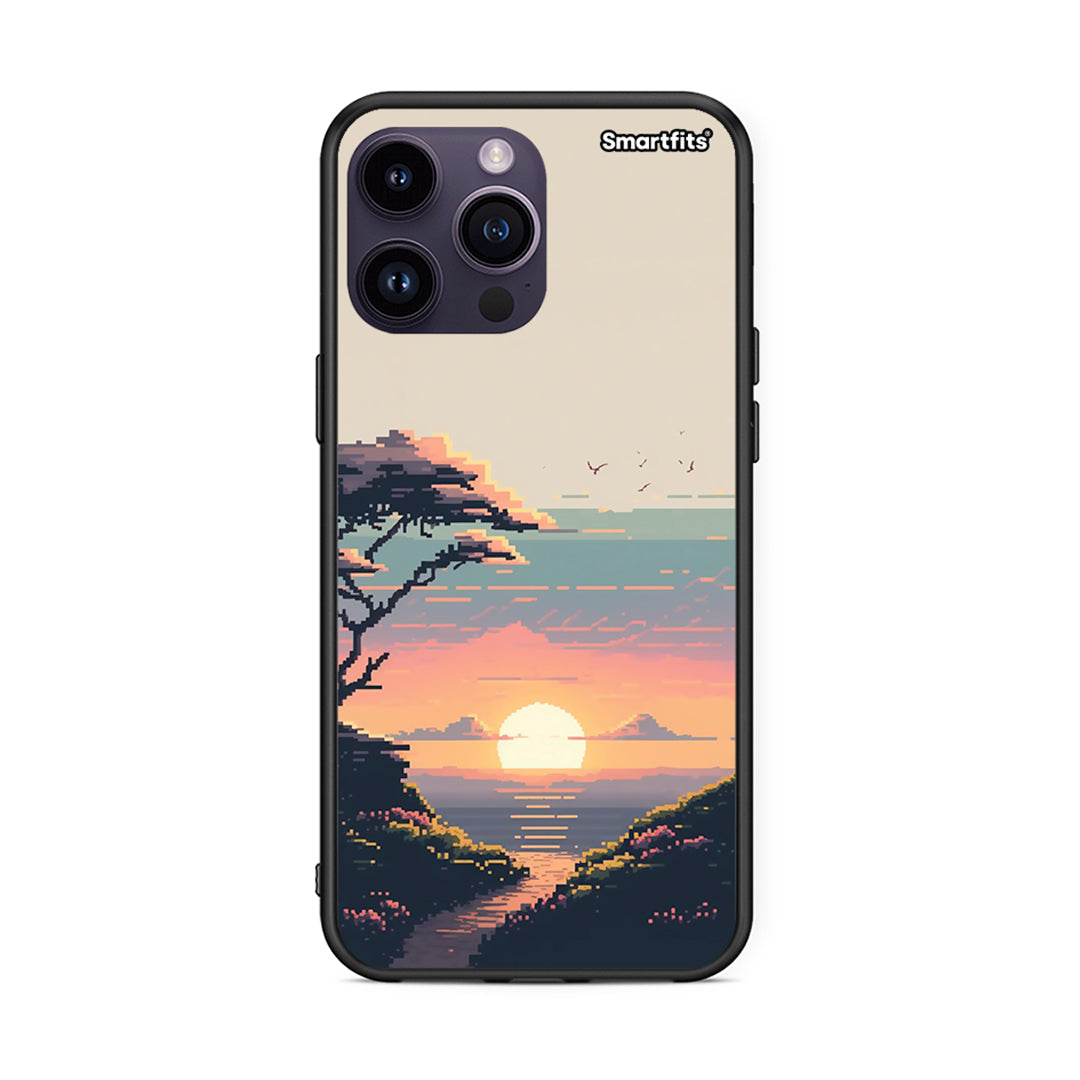 iPhone 15 Pro Pixel Sunset Θήκη από τη Smartfits με σχέδιο στο πίσω μέρος και μαύρο περίβλημα | Smartphone case with colorful back and black bezels by Smartfits
