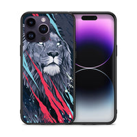 Thumbnail for Θήκη iPhone 14 Pro Lion Designer PopArt από τη Smartfits με σχέδιο στο πίσω μέρος και μαύρο περίβλημα | iPhone 14 Pro Lion Designer PopArt case with colorful back and black bezels