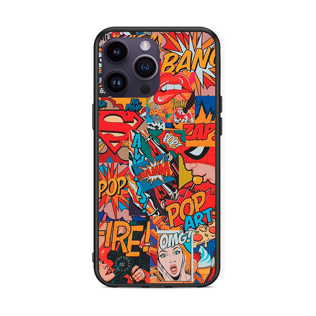 iPhone 14 Pro PopArt OMG θήκη από τη Smartfits με σχέδιο στο πίσω μέρος και μαύρο περίβλημα | Smartphone case with colorful back and black bezels by Smartfits