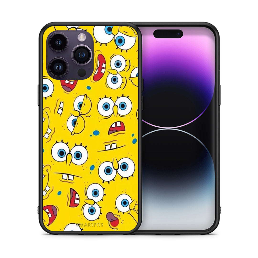 Θήκη iPhone 15 Pro Sponge PopArt από τη Smartfits με σχέδιο στο πίσω μέρος και μαύρο περίβλημα | iPhone 15 Pro Sponge PopArt case with colorful back and black bezels