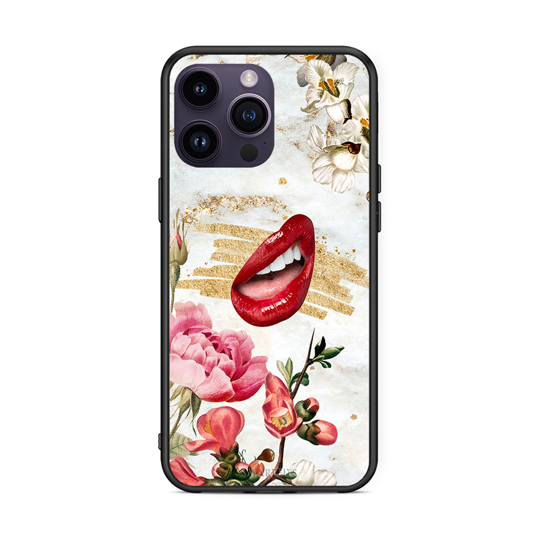 iPhone 14 Pro Red Lips θήκη από τη Smartfits με σχέδιο στο πίσω μέρος και μαύρο περίβλημα | Smartphone case with colorful back and black bezels by Smartfits