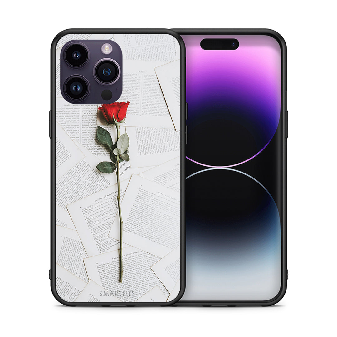 Θήκη iPhone 14 Pro Red Rose από τη Smartfits με σχέδιο στο πίσω μέρος και μαύρο περίβλημα | iPhone 14 Pro Red Rose case with colorful back and black bezels